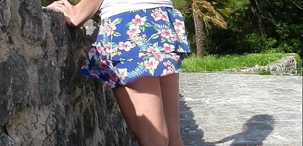  Windy Upskirt and No Panties in Public